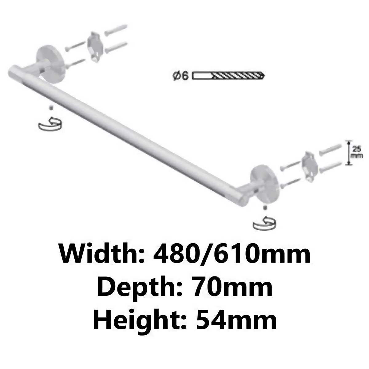 Solid Wood Wall Mounted Towel Rack Single Bar Hanger Towel Rails and Rings, A055a, A055b