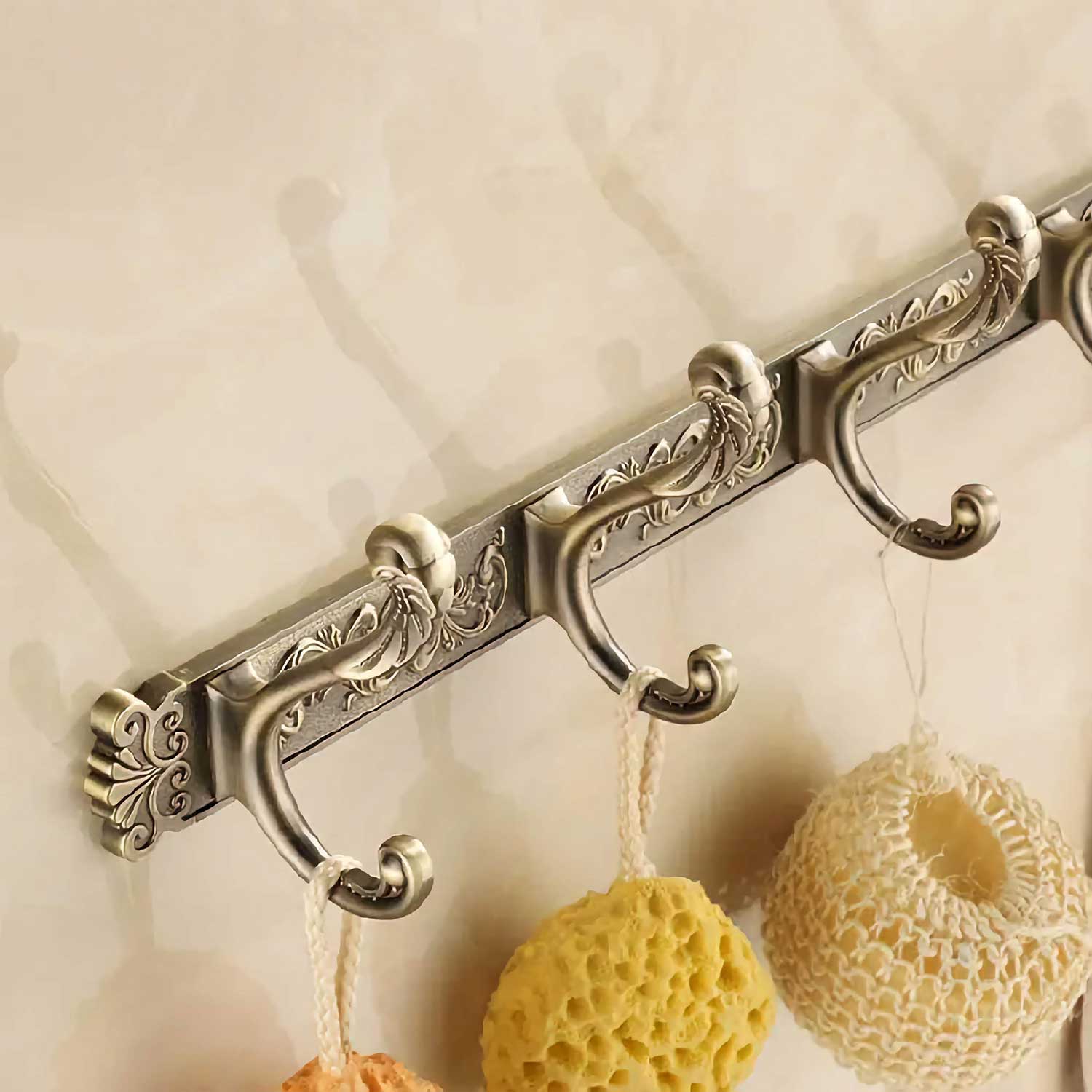 Bathroom 4 Hooks Dressing-Gown Towel Door Wall Mounted Hangers Antique Brass