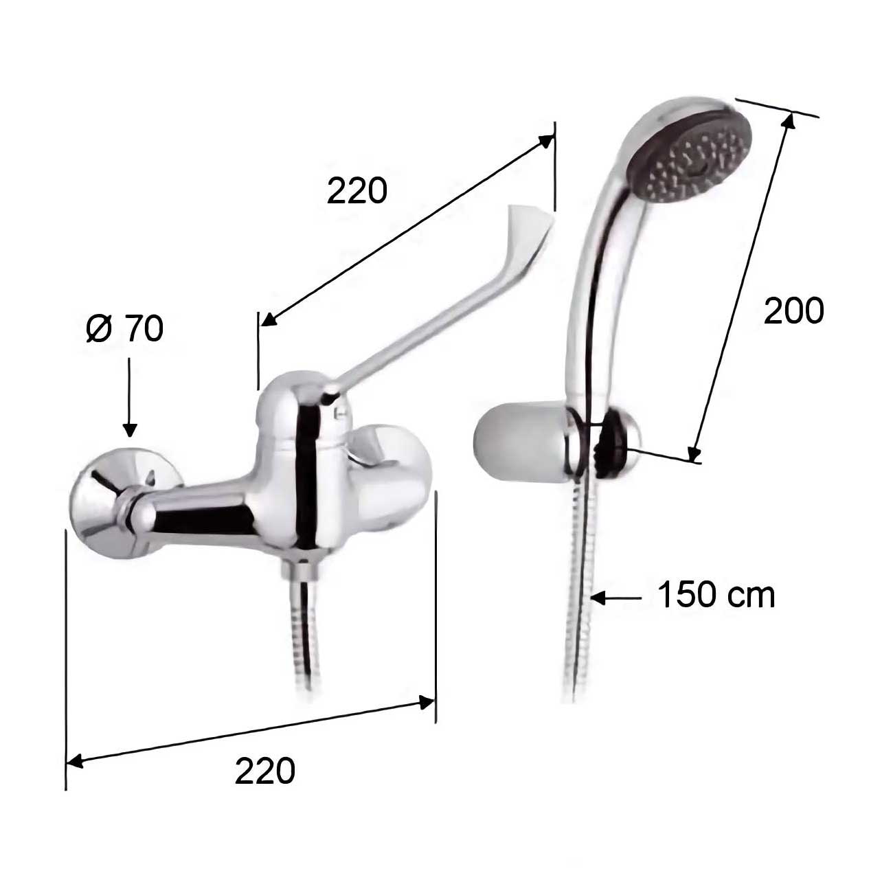 Long Lever Chrome Shower Mixer Tap Disabled Mobility Use Shower Mixers