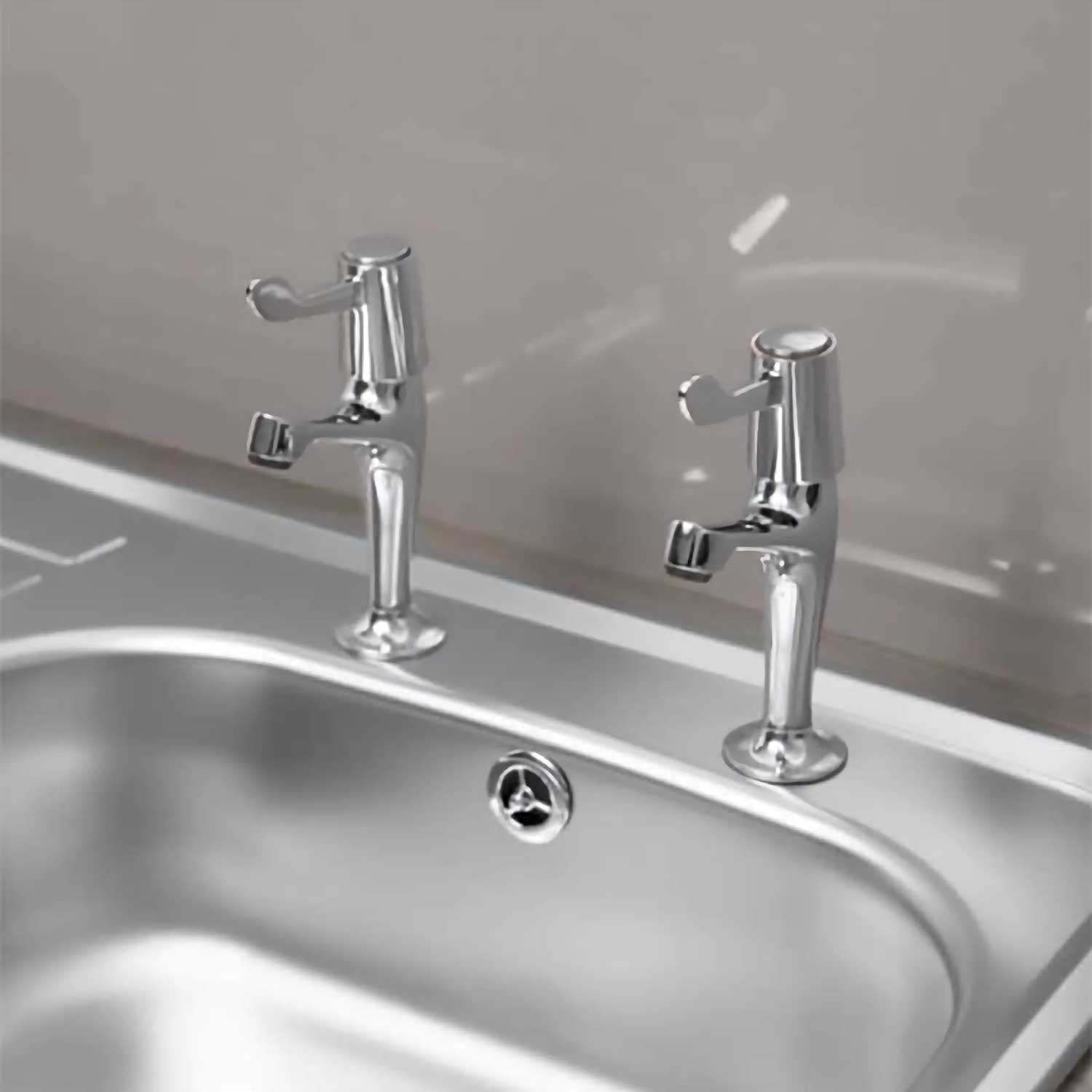 Pair of Contract Lever Kitchen Sink Pillar Taps Chrome WRAS Approved - plumbing4home