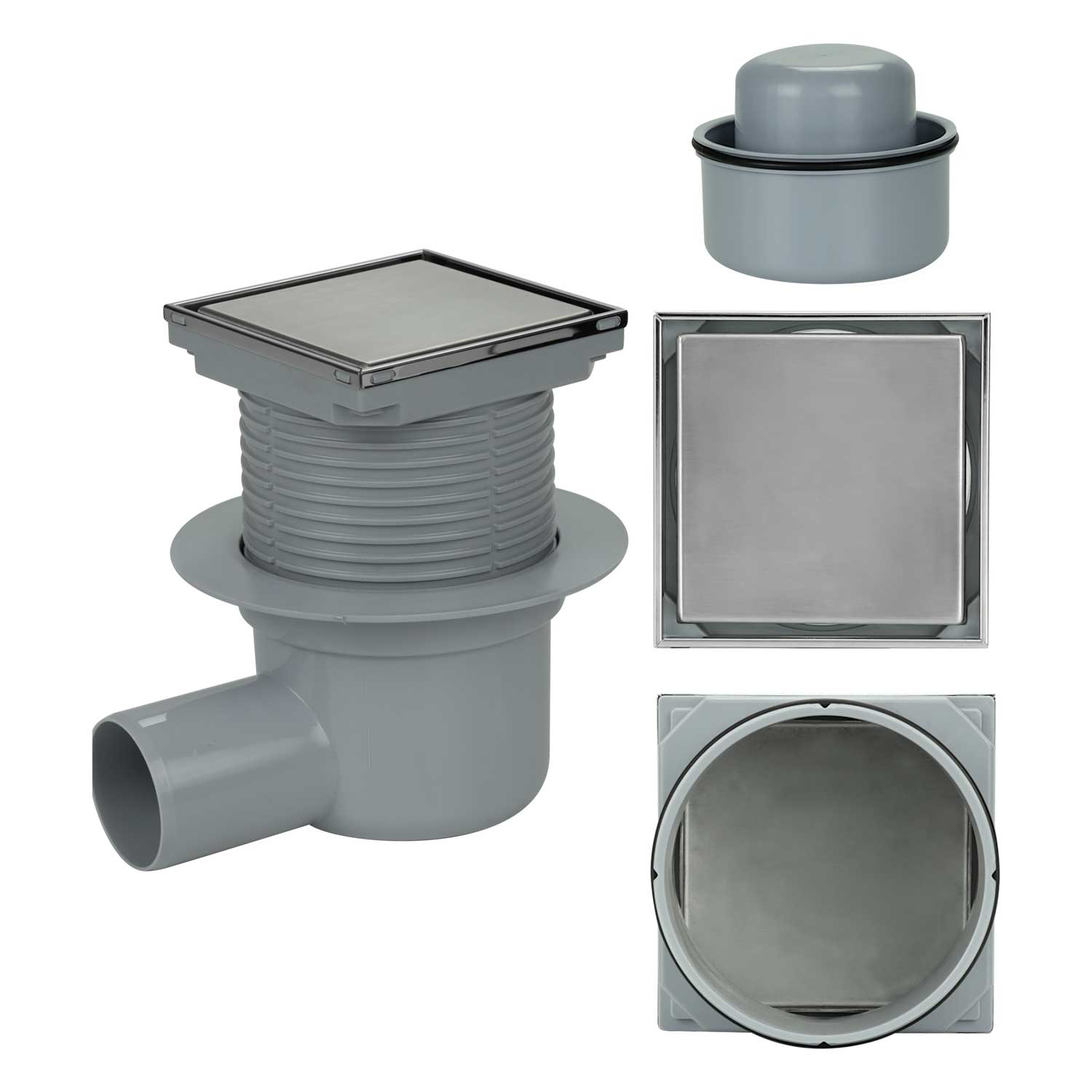 100x100mm Floor Drain Bottle Gully Trap Tiled or Steel Side Outlet 50mm
