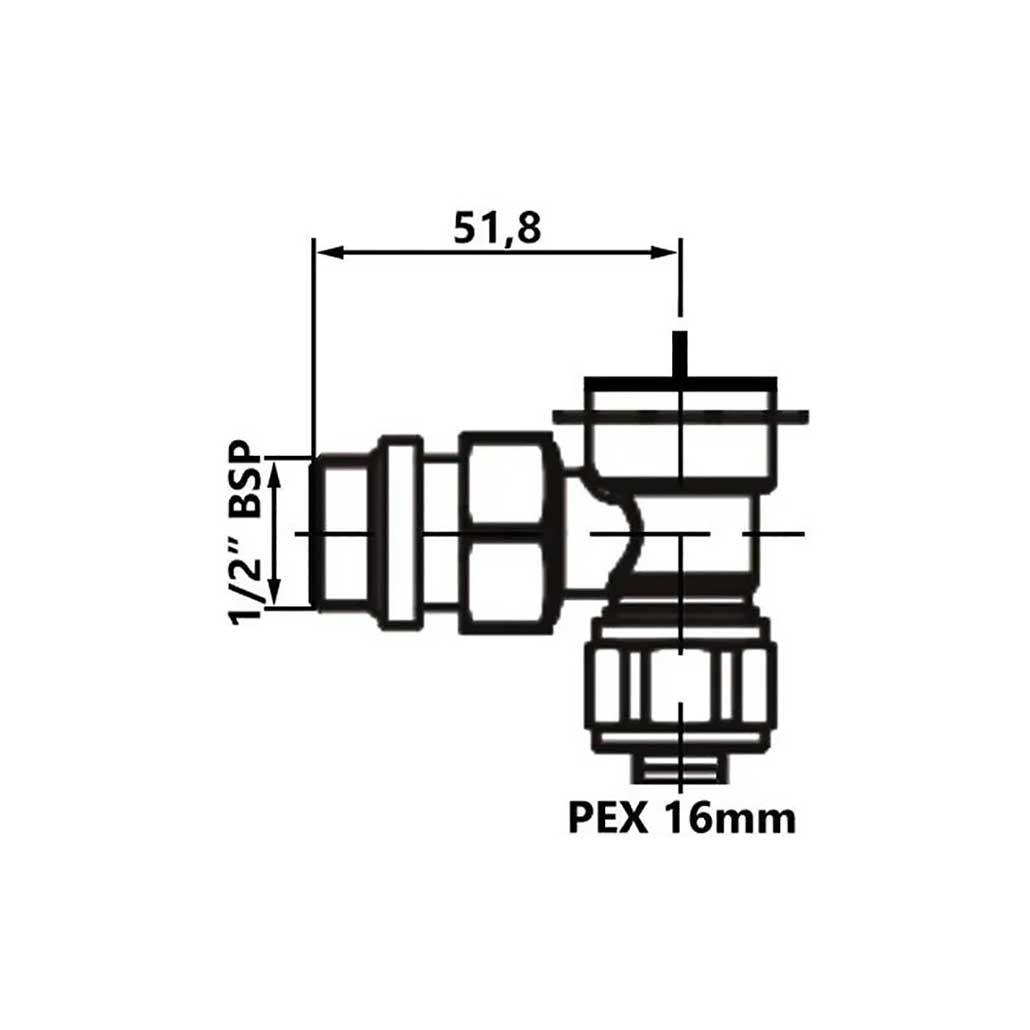 Angled 1/2 Inch x PEX 16mm Thermostatic Radiator Valve Base