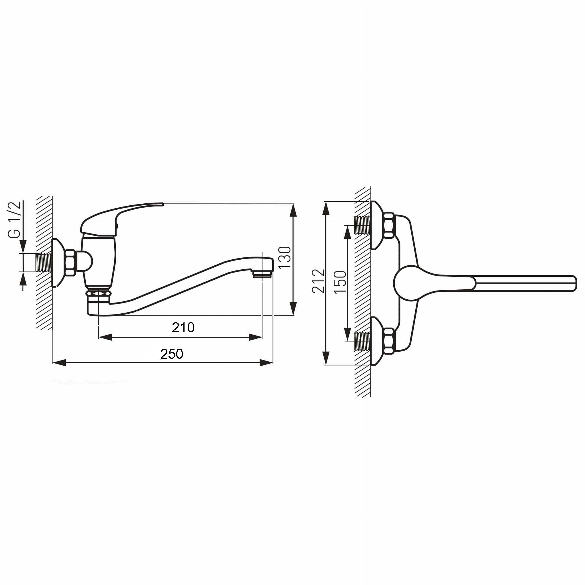 Kitchen Tap Mixer Wall Mounted Swivel Spout Single Lever - Kitchen Taps