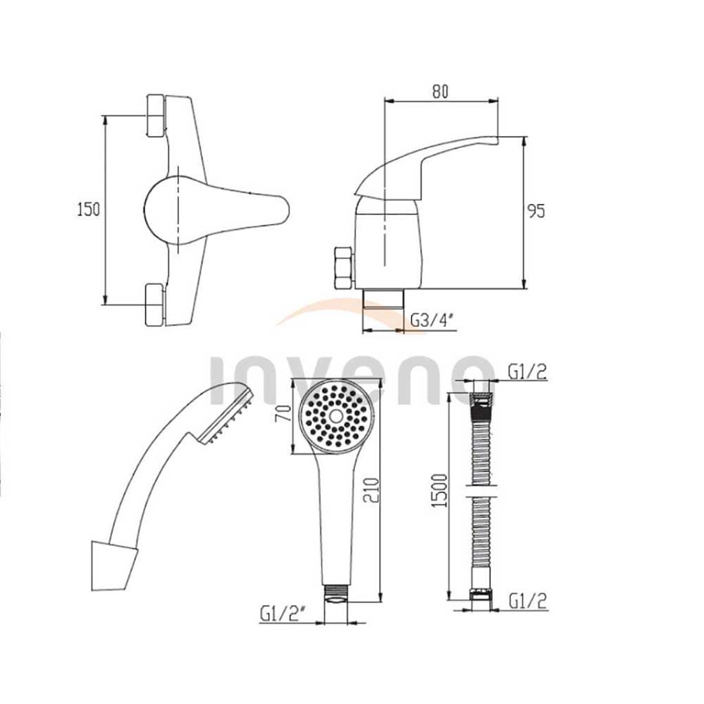 Chrome Bathroom Mixer Shower Wall Mounted with Handle - Shower Mixers