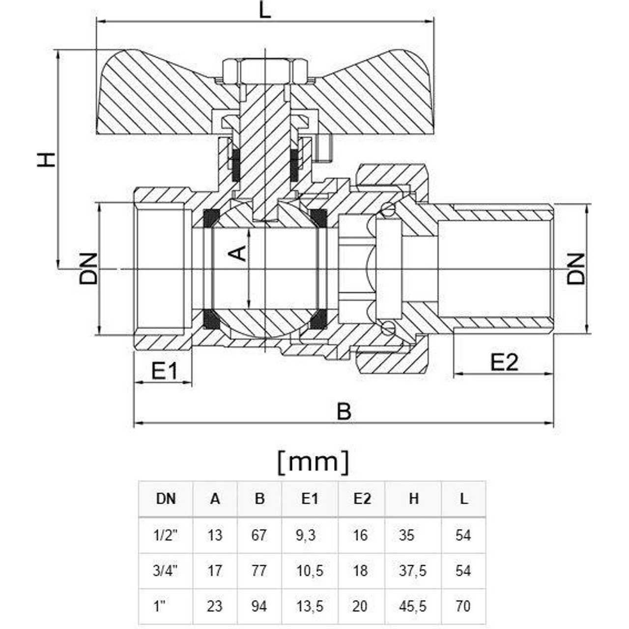 Female x Male Water Ball Valve Butterfly Handle Quarter Turn, 046, 413, 414