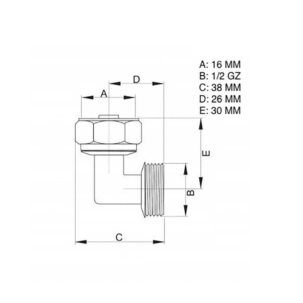 16mm x 1/2 Inch Male PEX Compression Fittings Elbow Pipe - Compression Fittings