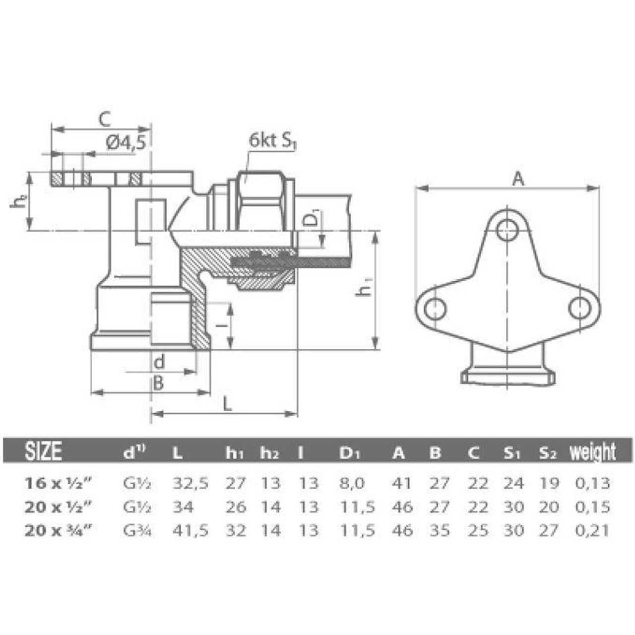 PEX 16/20mm x 1/2 Compression Fittings Wall Back Plate Elbow Compression Fittings