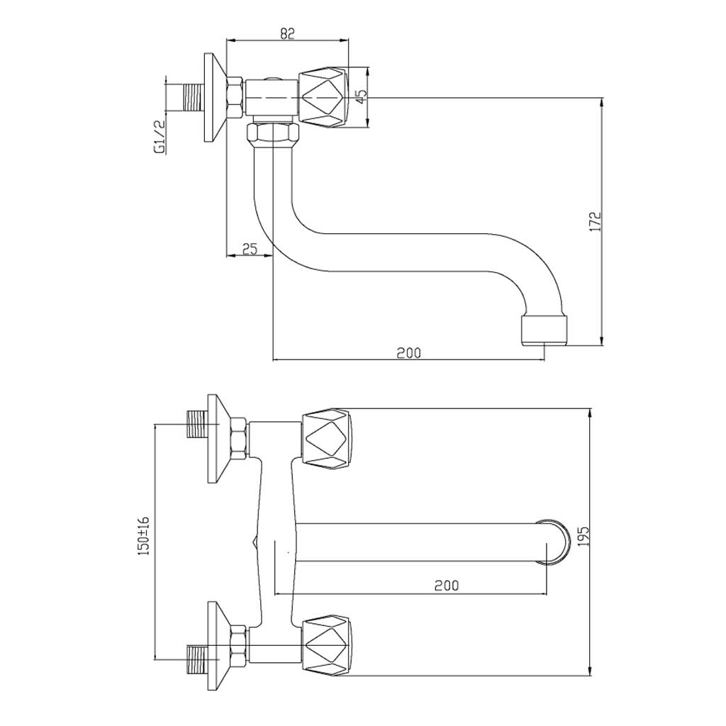 Kitchen Tap 20/25cm Swivel Spout Wall Mounted Mixer Kitchen Taps, 085a, 085b