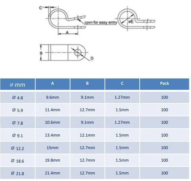 100 Plastic Electrical Cable Pipe P-Clips Nylon Black Clamps Pipe Clamps, A400a, A400b, A400c, A400d, A400e, A400f, A400g