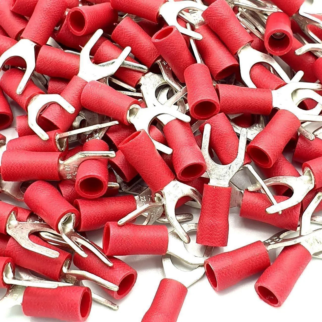 100 x Red Cable Crimp Fork Spade Terminals Connectors Electrical Consumables