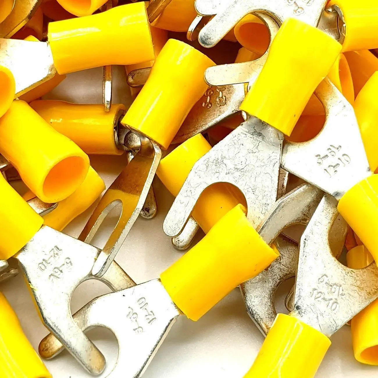 100 x Yellow Cable Crimp Fork Spade Terminals Connectors Electrical Consumables