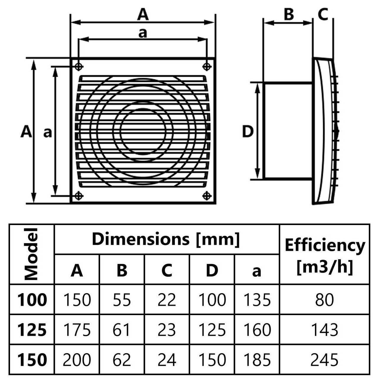 100mm Duct Size White Bathroom Extractor Fan Humidity Timer Bathroom Extractor Fans, A675a, A675b, A675c, A675d