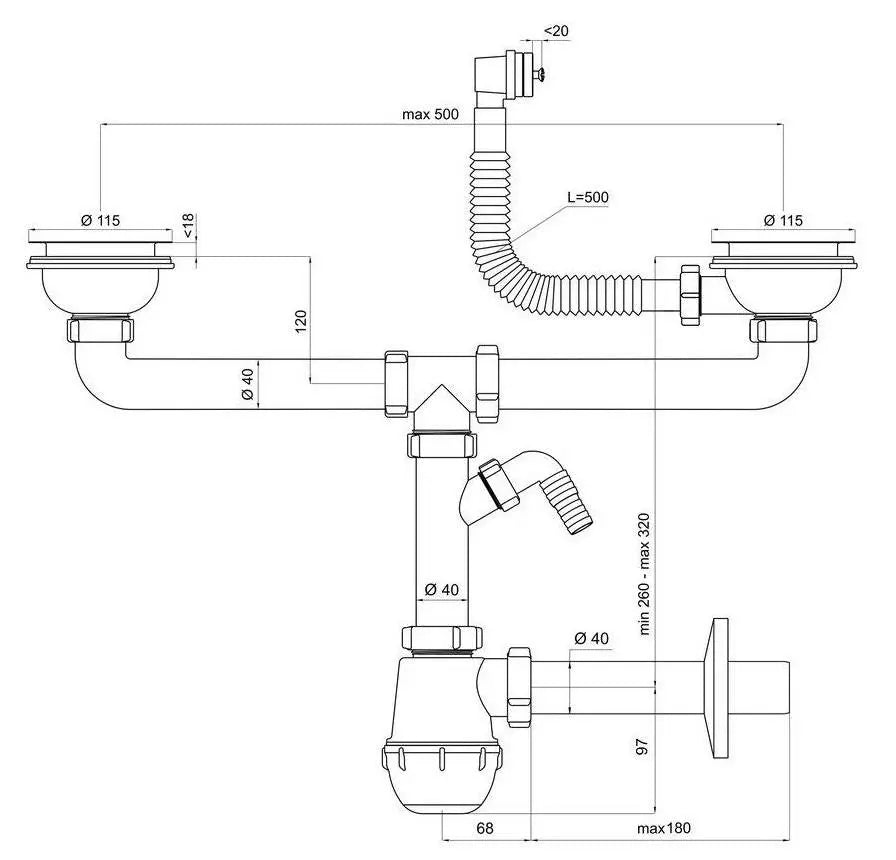 115mm Double Kitchen Sink Drain Waste Trap Wash Machine - Kitchen Sink Waste Traps