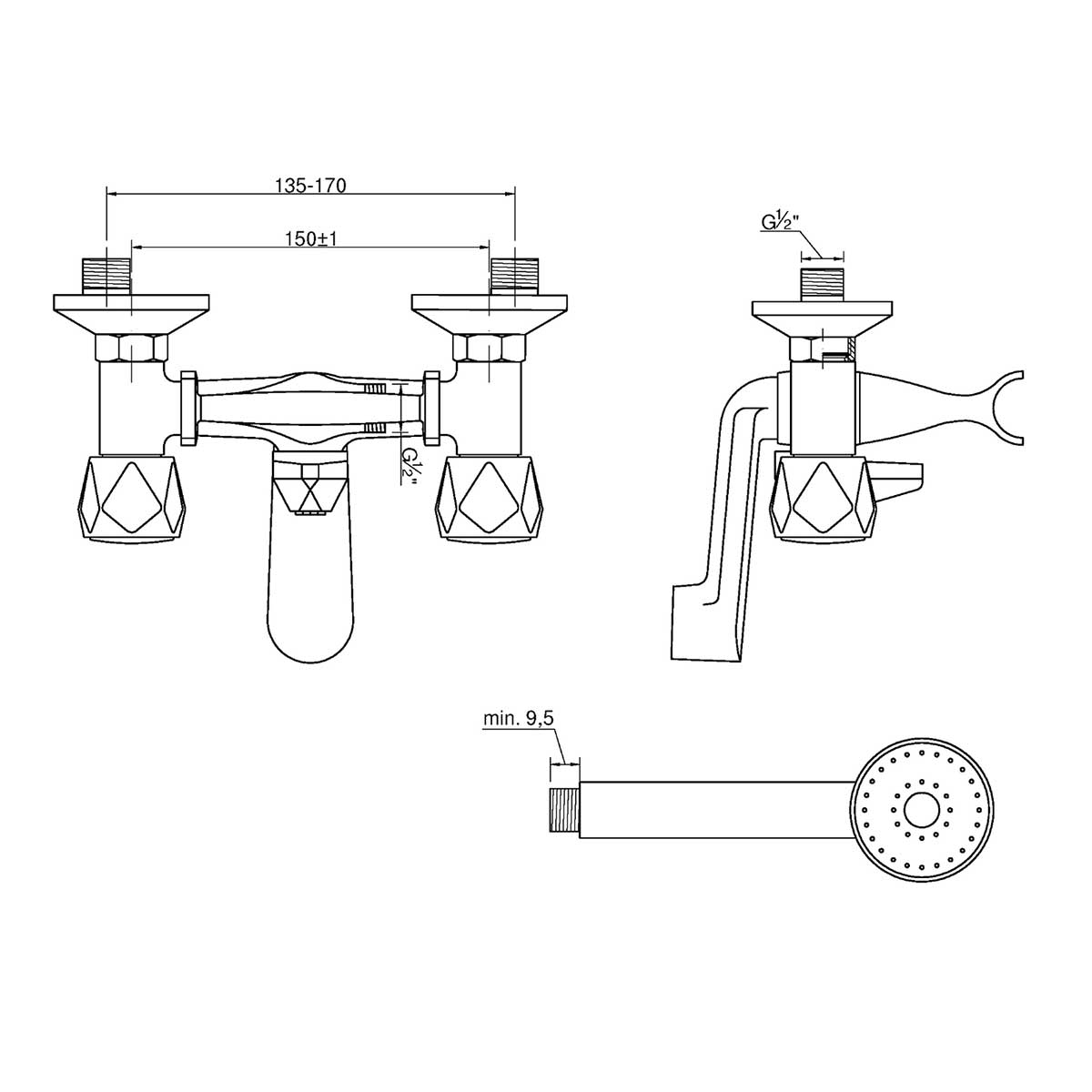 Chrome Bath Tap Filler With Shower Mixer Wall Mounted - Bath Taps