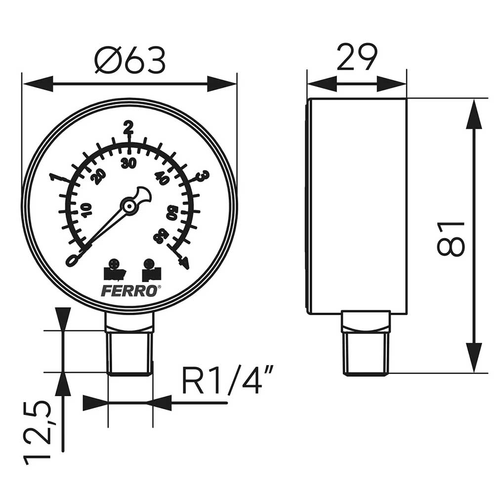 side entry pressure gauge manometer size chart