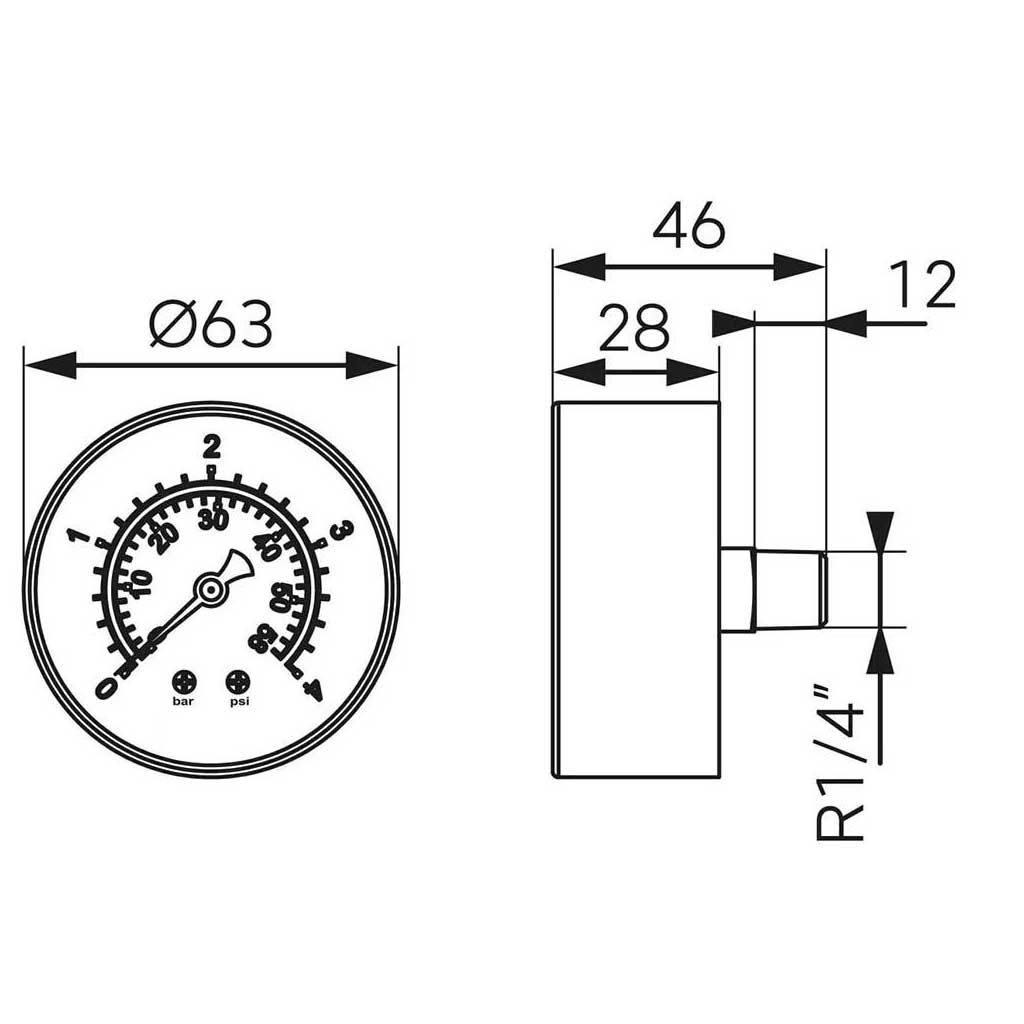 Water Pressure Gauge 1/4 Back/Rear Entry Manometer 60mm Dial Pressure Gauges, 125, 126, 126b, 908a, 908b