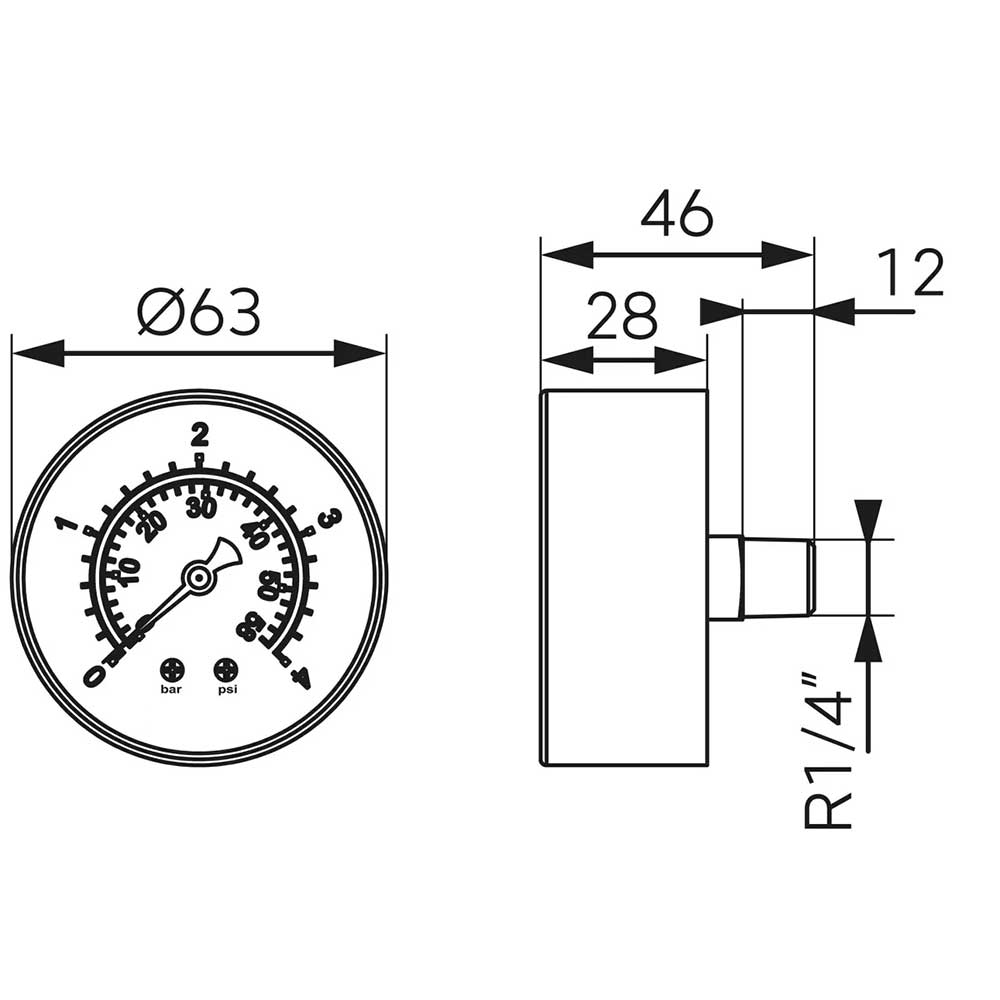 rear entry manometer pressure gauge size chart