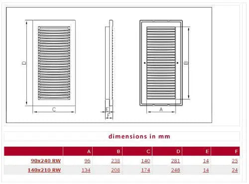 140x280mm Air Vent Grille Ventilation Cover With Shutters - Vent Air Covers