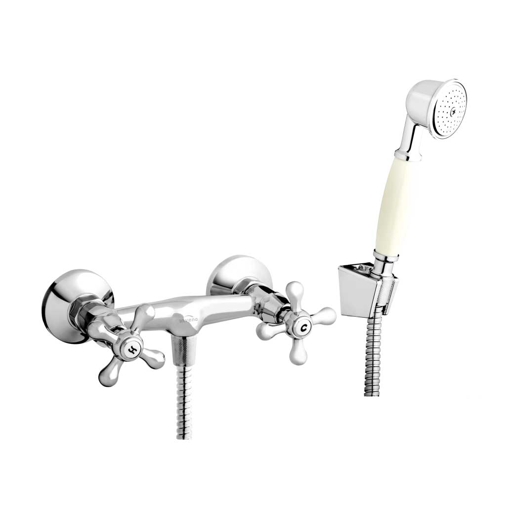 Traditional Cross Head Shower Mixer Wall Mounted Kit Chrome - Shower Mixers