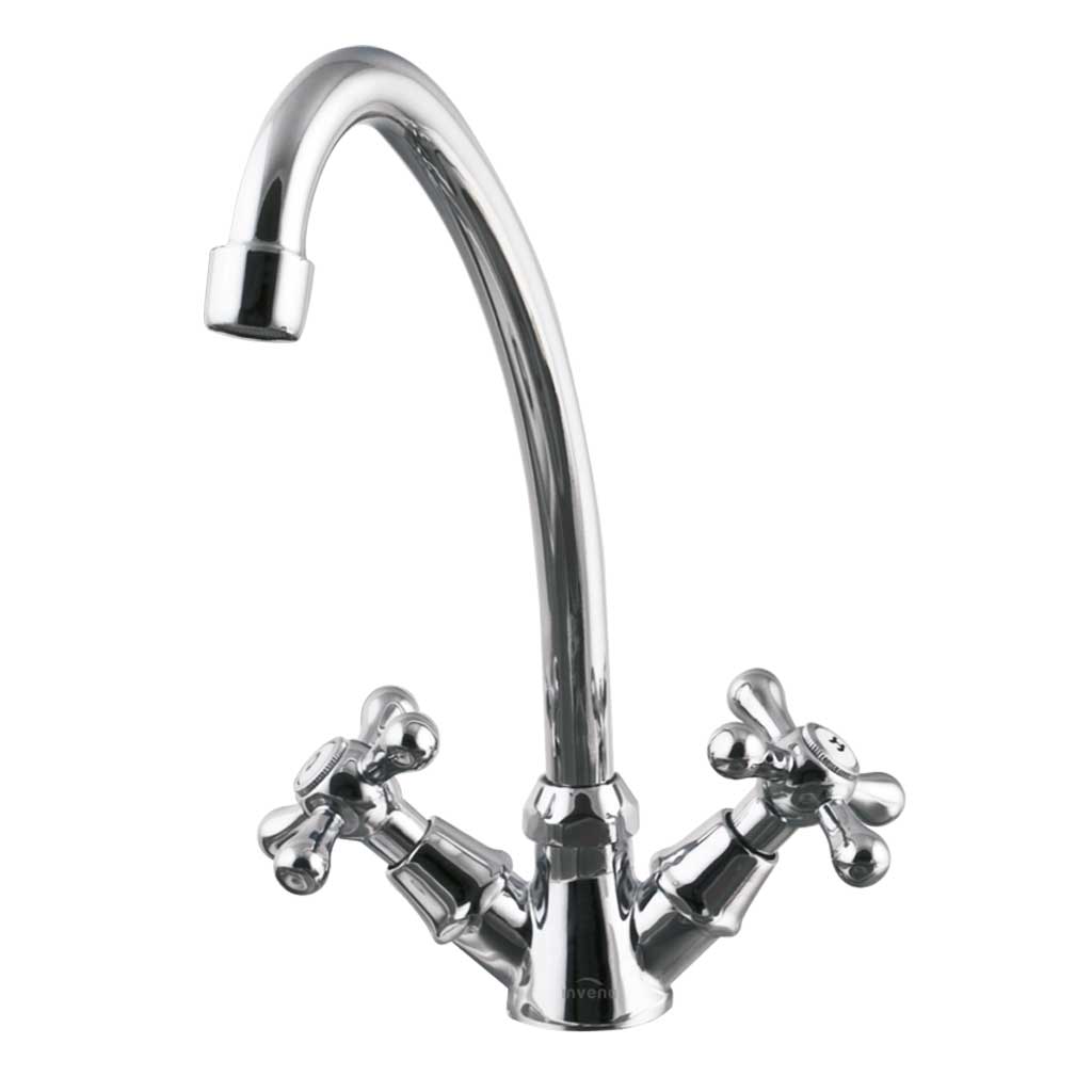 Cross Head Kitchen Tap Deck Mounted Two Handles Monobloc - Kitchen Taps