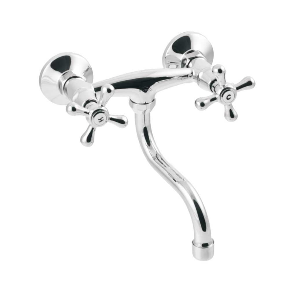 Kitchen Mixer Tap Cross Head Wall Mounted S Swivel Spout - Kitchen Taps