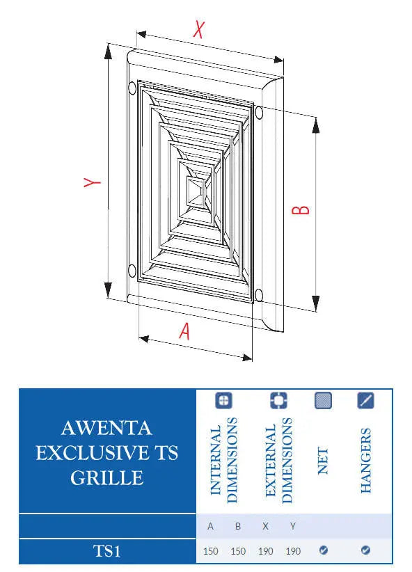 150x150mm Wall Ventilation Grille Cover with Anti Insects Net Square Shaped - 