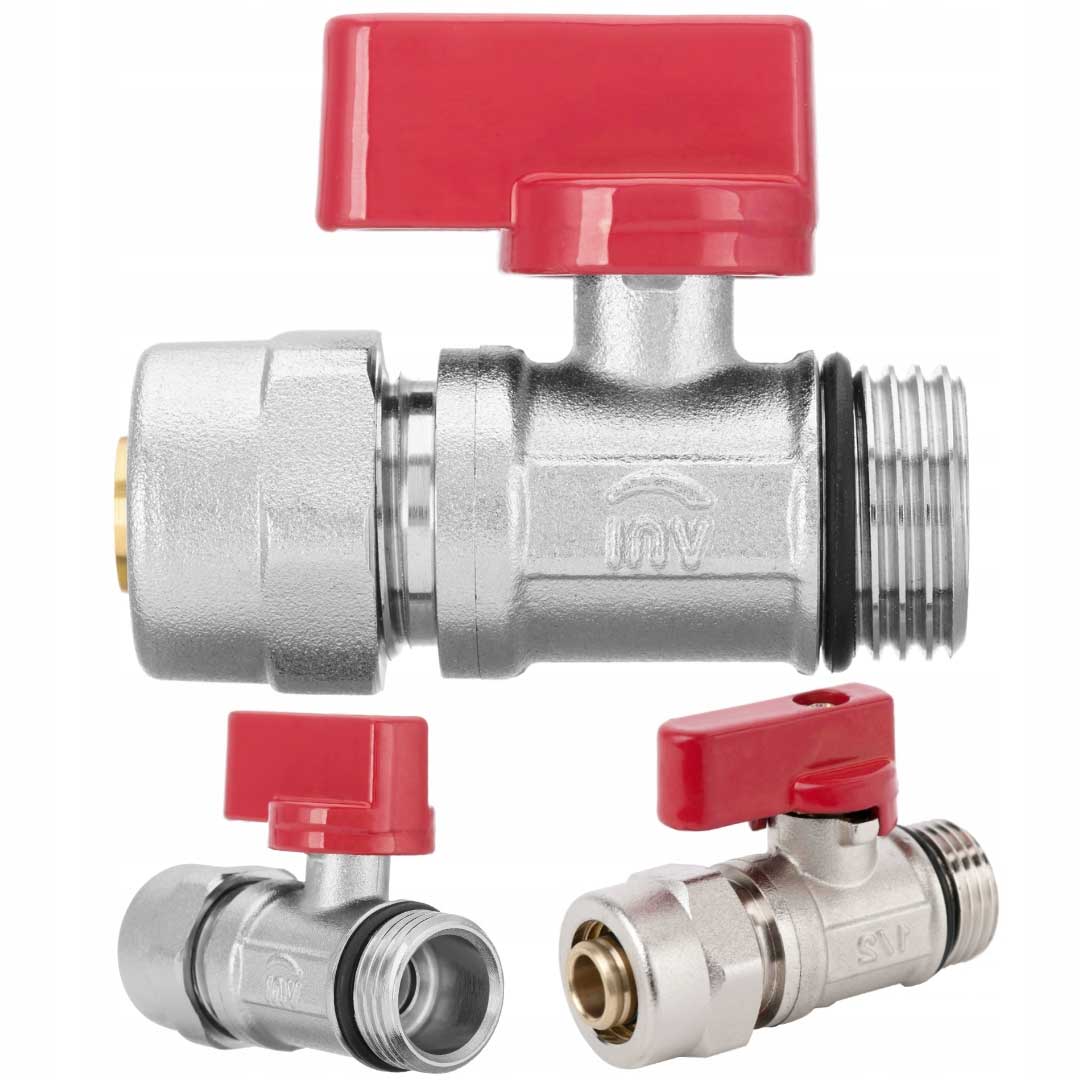 Red PEX 16mm x 1/2 Male Shut-Off Valve Compression Pipe Ball Valves