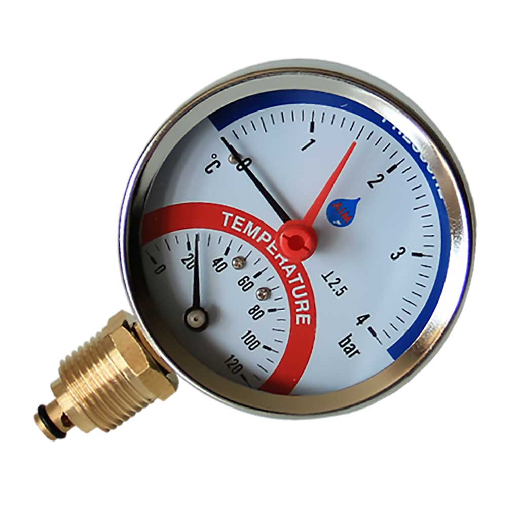 Bottom Entry Temperature Pressure Gauge 120C 1/2 80mm Dial Pressure Gauges