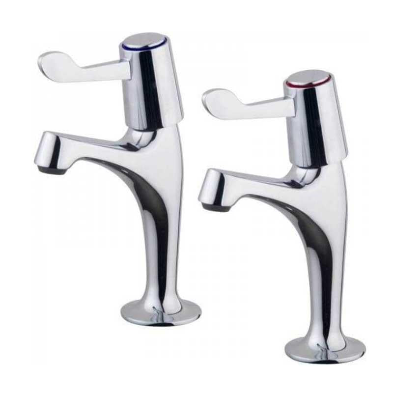 Pair of Contract Lever Kitchen Sink Pillar Taps Chrome WRAS Approved - plumbing4home