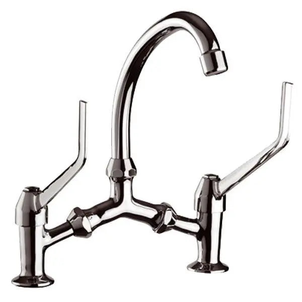 2 Hole Basin Mixer Tap Chrome Two Extended Levers Basin Taps