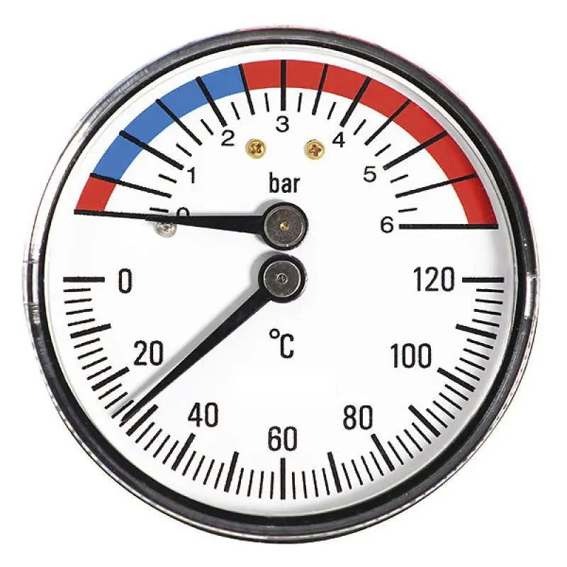 6 Bar 120C Thermo Pressure Gauge 1/2 Inch BSP Back Entry - Pressure Gauges