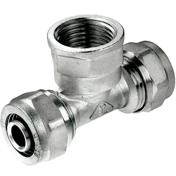 16mm x 1/2 Inch Female x 16mm PEX Compression Fittings Tee - Compression Fittings