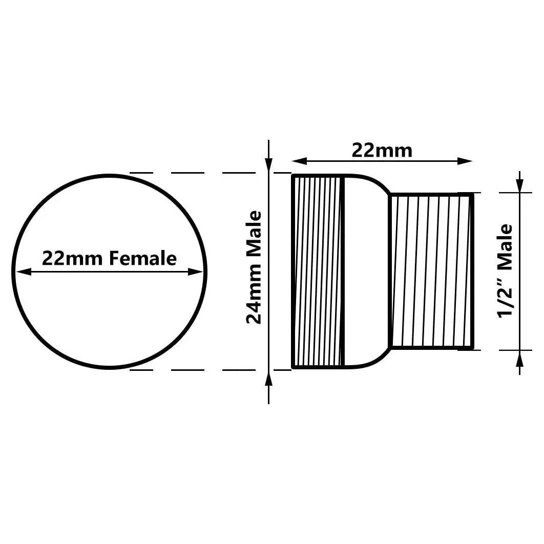 1/2 Inch Male BSP x M24 Male Adaptor Nipple Chrome Brass Tap Accessories