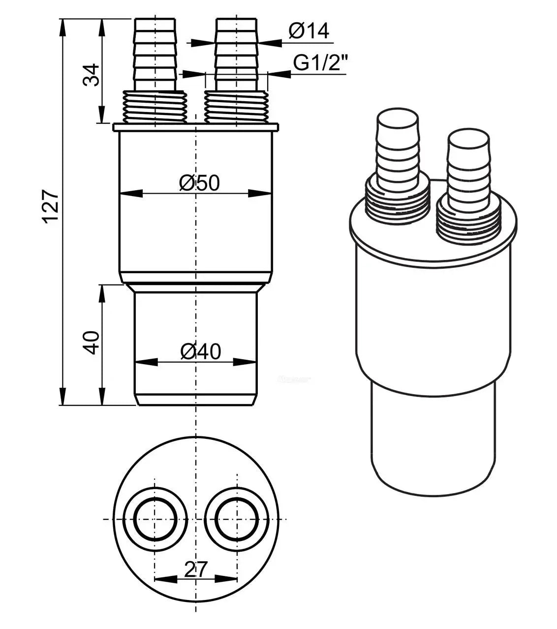 40/50mm x 1/2 Inch Waste Hose Connector Connection Reducer Kitchen Sink Waste Traps