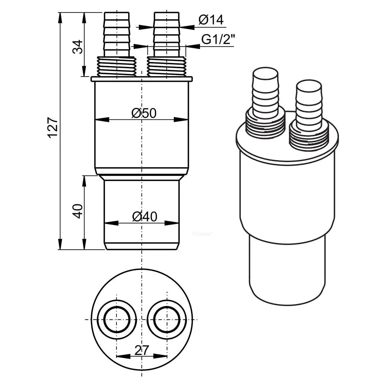 40/50mm x 1/2 Inch Waste Hose Connector Connection Reducer Kitchen Sink Waste Traps