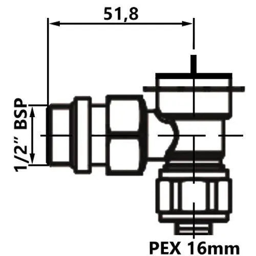 Angled 1/2 Inch x PEX 16mm Thermostatic Radiator Valve Base
