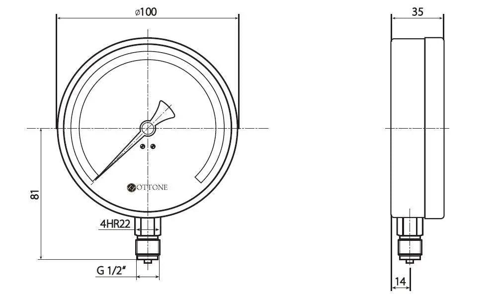 Water Pressure Gauge 100mm Dial 1/2 Manometer 2.5-10 Bar Pressure Gauges, 744a, 744b, 744c, 744d