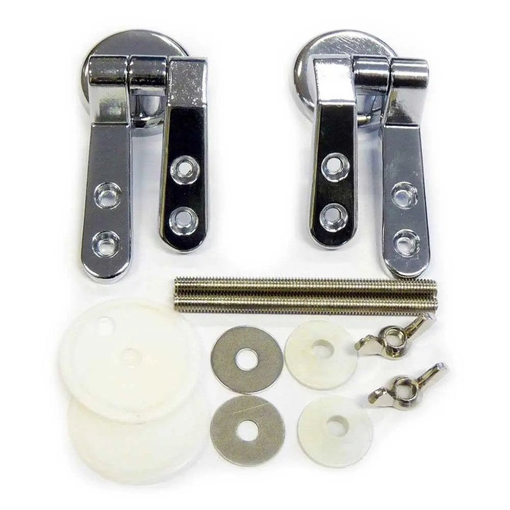 2 Pack Set Round Toilet Seat Hinges Lid Chrome Replacement - Toilet Spares