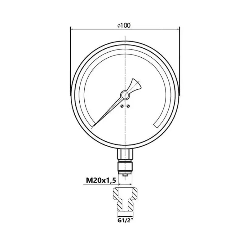 Manometer Water Pressure Gauge M20x1,5 + 1/2 Reduction 100mm Pressure Gauges, 895a, 895b, 895c, 895d, 895e, 895f, 895g