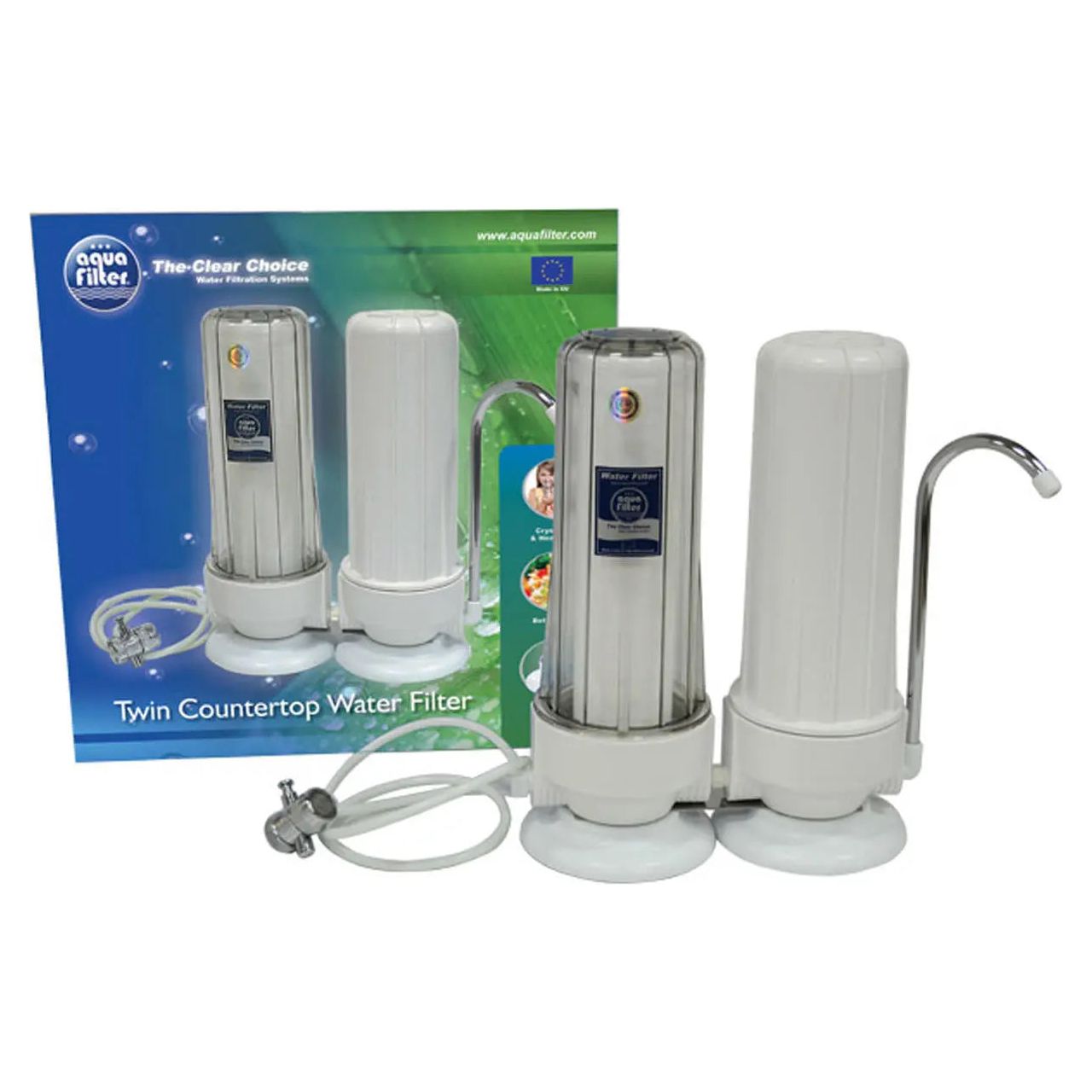 2 Stage Filtration System Countertop Double Drinking Water Filter with Faucet