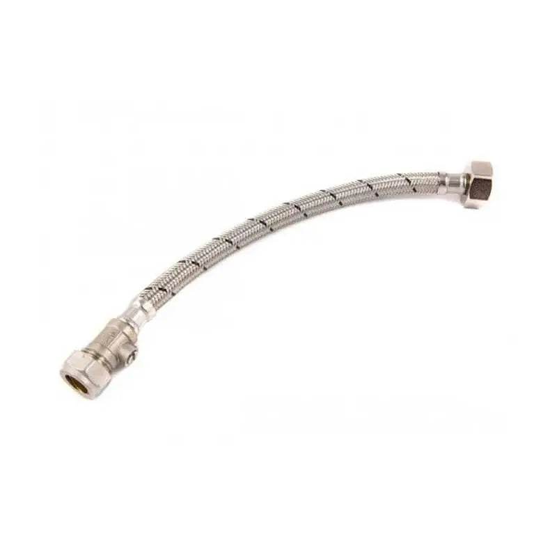 15mm x 1/2 x 300mm Flexible Tap Connector with Isolation Valve Flexible Connectors For Taps