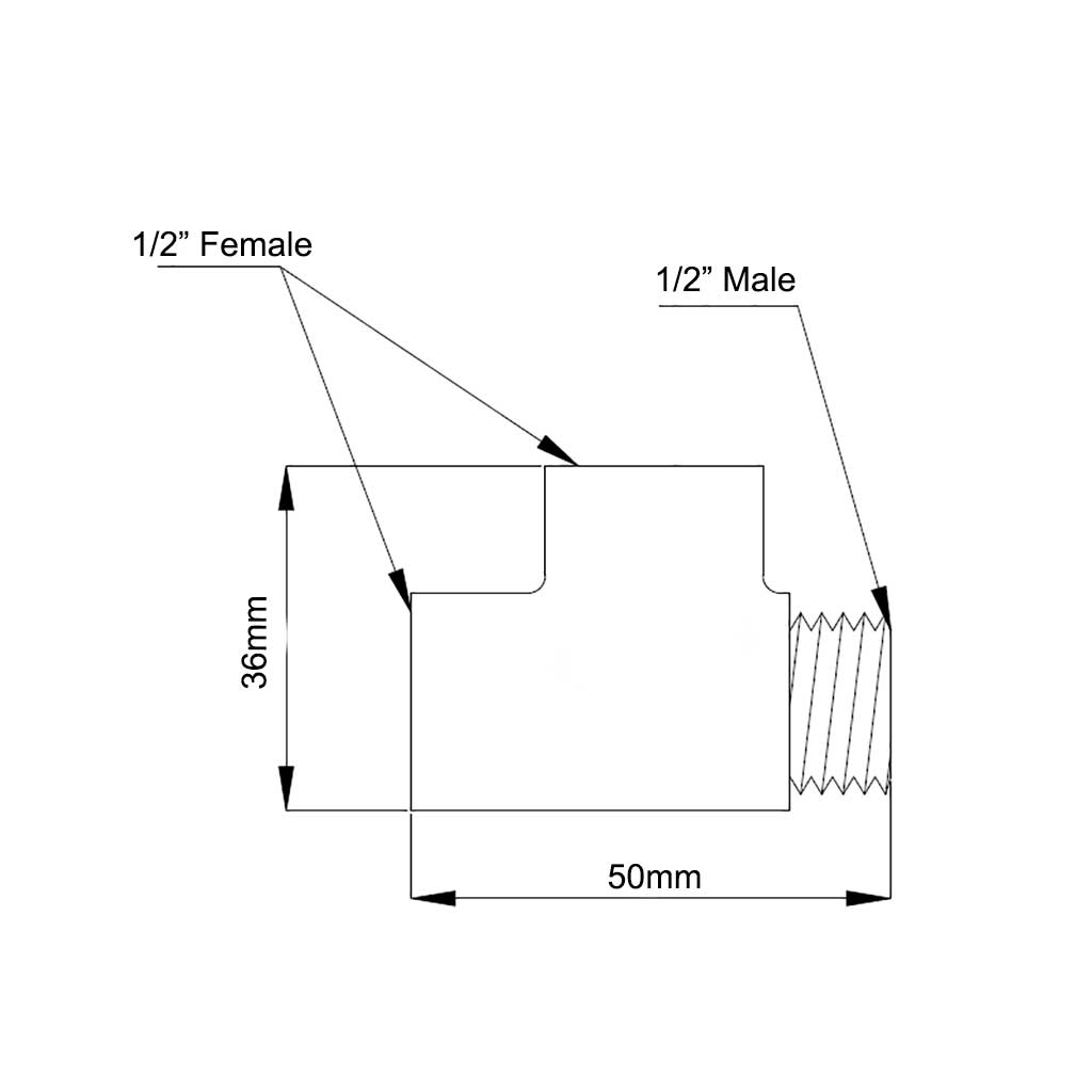 1/2 Inch FxFxM Threaded Radiator Pipe Tee Chrome Fittings - Threaded Tees