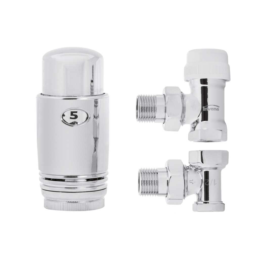 Chrome Thermostatic Radiator Valves 1/2 BSP Angled Radiator Valves