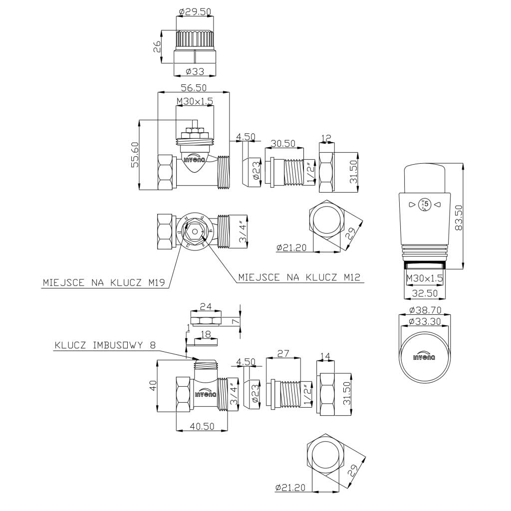 Chrome Thermostatic Radiator Valves 1/2 BSP Straight Radiator Valves 234b