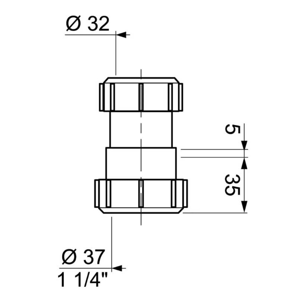32mm to 1 1/4 UK to EU waste pipe adaptor push fit dimensions, A479a