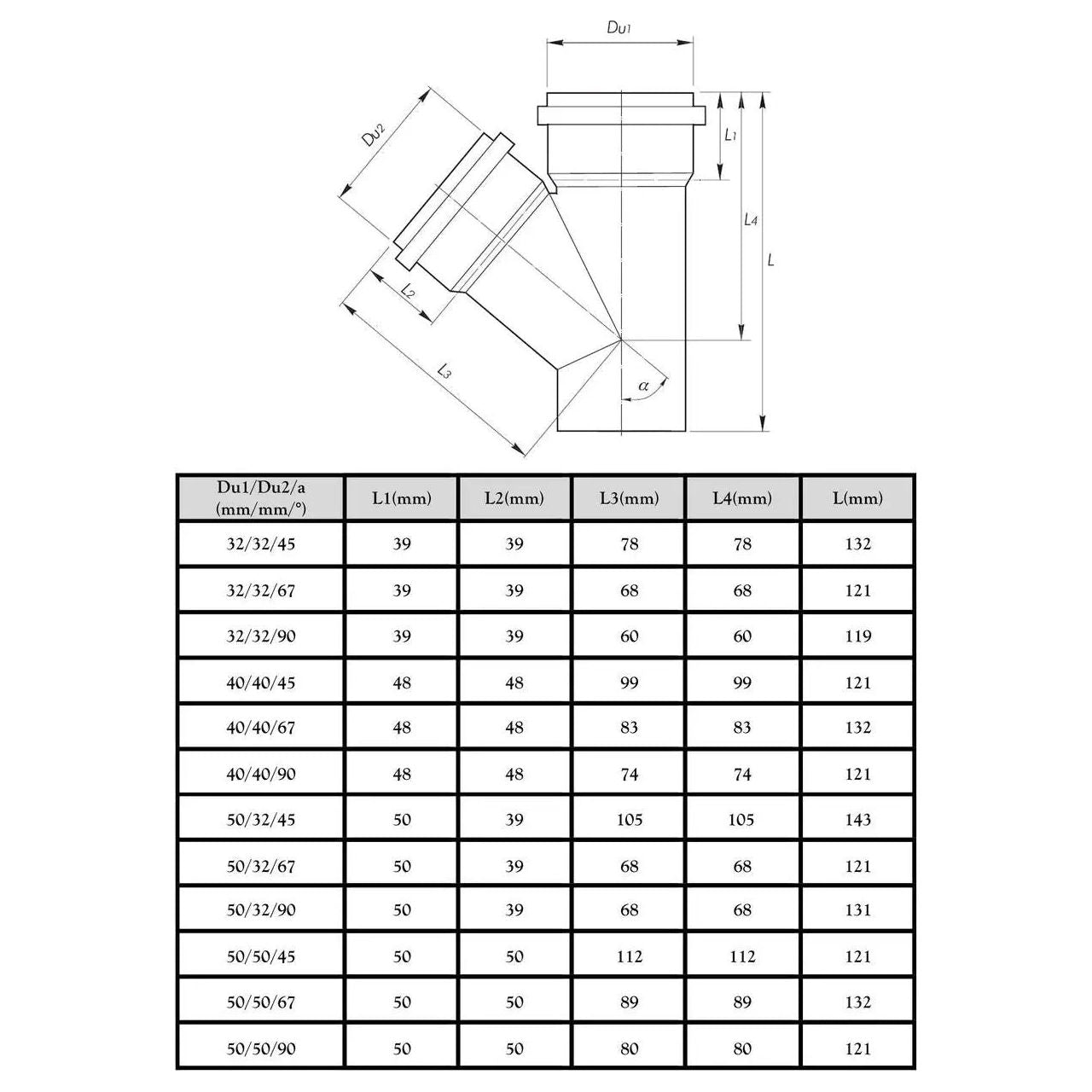 32/32mm Waste Pipe Tee 45 Deg Pipe Drain Fittings Sewage Waste Pipe & Fittings