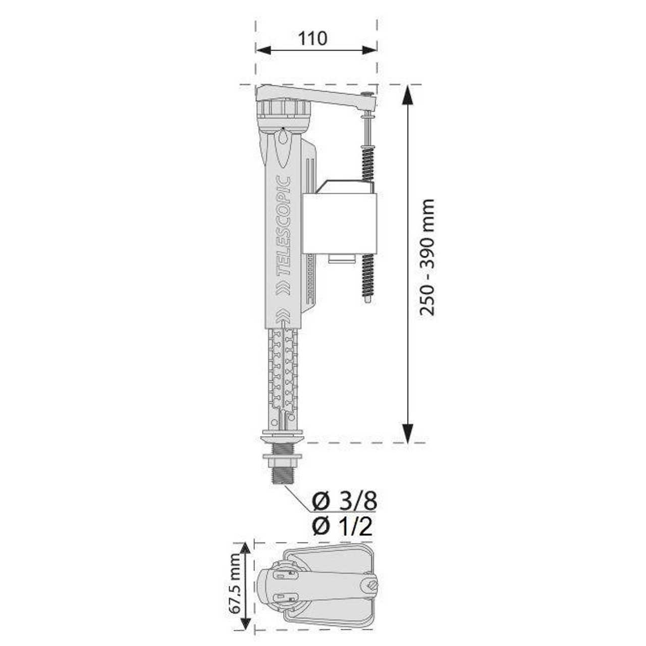 Wirquin Jollyfill Toilet Cistern Fill Valve Bottom Entry Toilet Spares dimensions chart