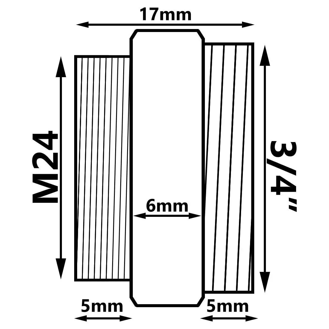 3/4 Inch BSP x M24 Male Connection Nipple Reducer Chrome Thread Reducers and Adaptors