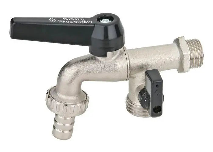 1/2x3/4x3/4 Inch Nickel Plated Double Garden Outdoor Tap Valve Bugatti - 