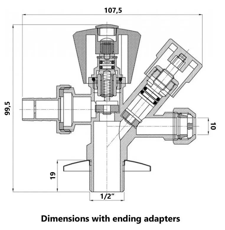 1/2x3/4 Inch x M10 Tap Outlet Connection Valve Chrome - Screw Valves